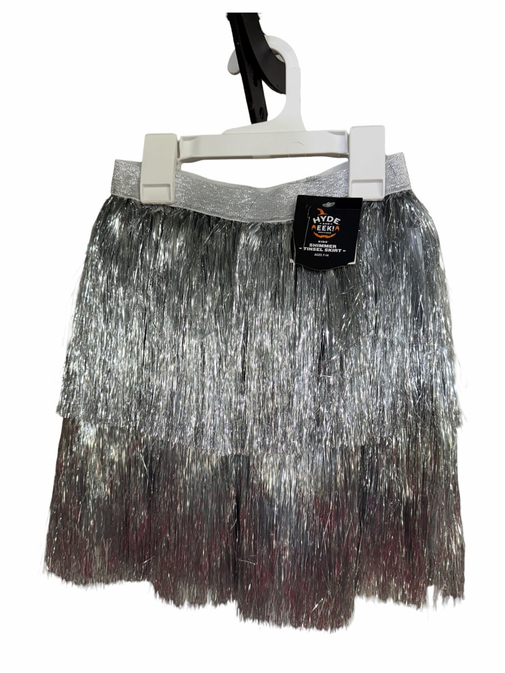 Hyde & EEK! Kids Silver Shimmer Tinsel Skirt Costume One Size Ages 7-14 NWT